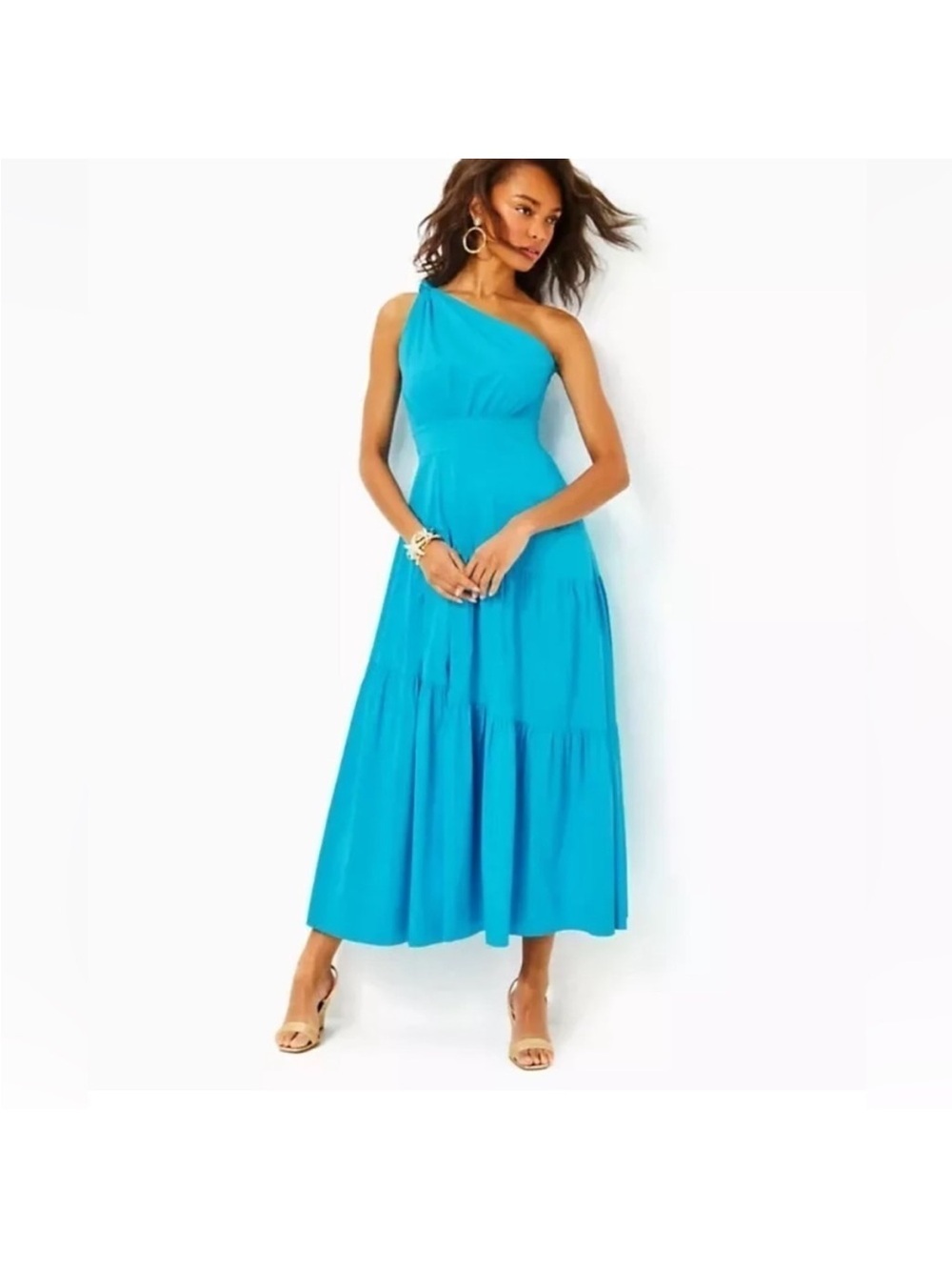 Lilly Pulitzer Lucilyn One-Shoulder Dress in Tangier Teal